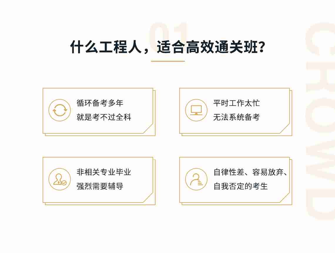 全国一级建造师2019年市政全科高效通关班适用建造师人群包括1、循环备考多年，就是考不过一建全科；2、平时工作太忙，无法系统备考；3、非建造师相关专业毕业，需要辅导；4、自律性差，容易放弃、自我否定的考生