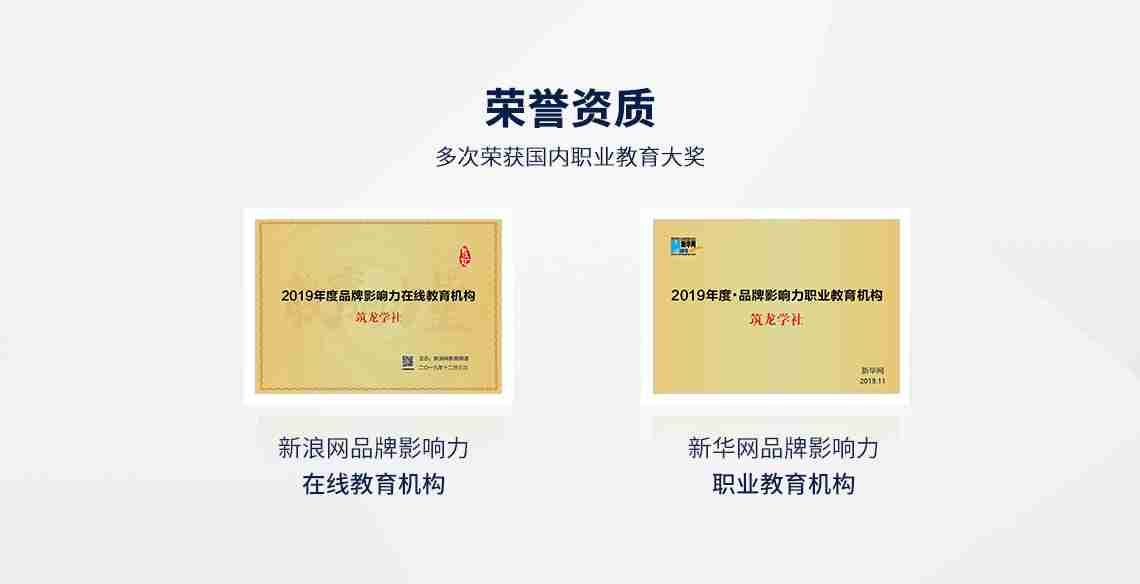 筑龙学社多次荣获国内职业教育大奖，如新浪网品牌影响力在线教育机构、新华网品牌影响力职业教育机构的荣誉等。